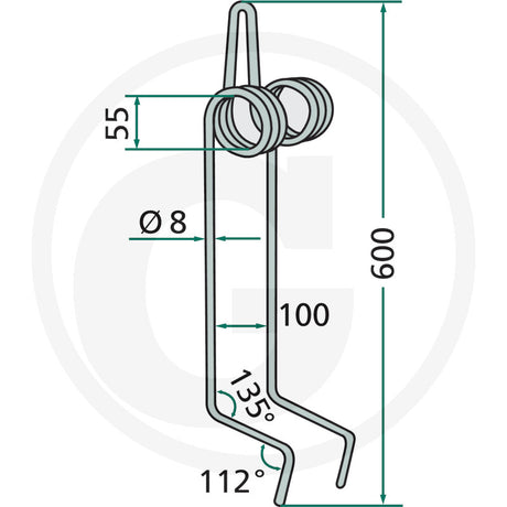 Granit Following Harrow Tine 18010.ST-AC1, tillage part with steel coil head, 600mm length