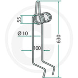 Granit Following Harrow Tine 18010.ST-AC3, gray steel tillage part with spring coil.