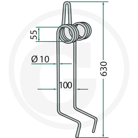 Granit Following Harrow Tine 18010.ST-AC3, gray steel tillage part with spring coil.