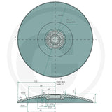 Granit Flexible Disc 18018041 teal tillage part; front and top views with central hub