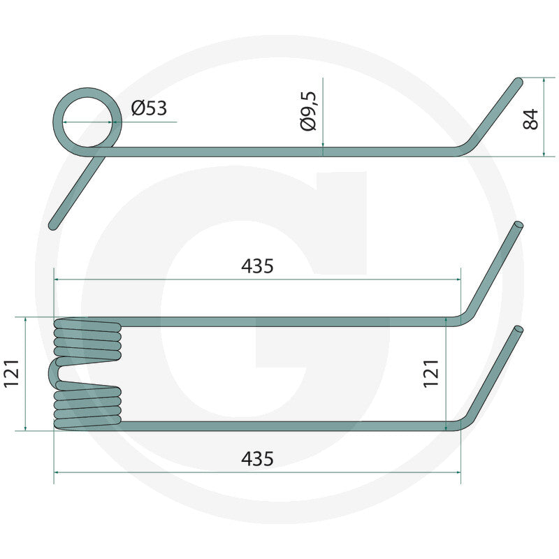 Following Harrow Tine by Granit, teal schematic with coil spring