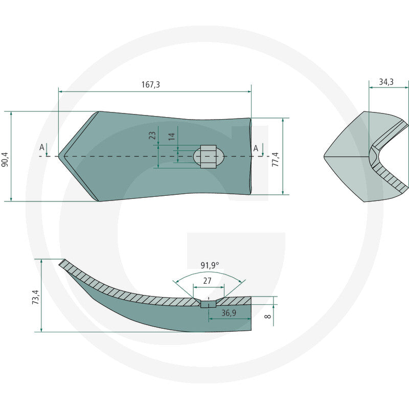 Share tillage part by Granit, model 1803100002, steel blade with mounting hole
