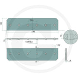 Granit Landside (Long/Wide) tillage plate with six mounting holes, teal.