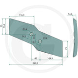 Reversible Point (Left) - GRANIT 56028 622129 for tillage parts; dimensioned drawing