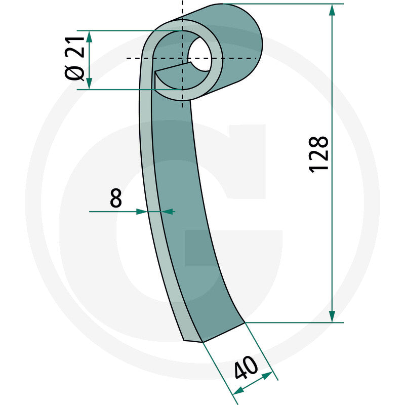 Competition Flail 40mm hedgecutter flail with curved teal blade and mounting eye