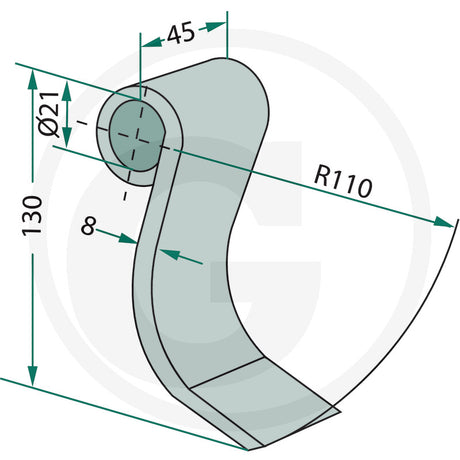 Competition Flail Blade spearhead for hedge trimmer, curved steel blade, DGT Agri, Twose 7770699