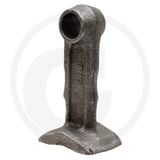 Metal blade guard for hedgecutter flails; gray finish with circular top hole and wide base