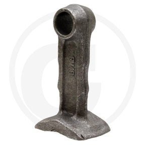 Metal blade guard for hedgecutter flails; gray finish with circular top hole and wide base