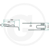 Granit rotary tedder tine left for Lely Lotus; heavy machinery part with coil-spring tines