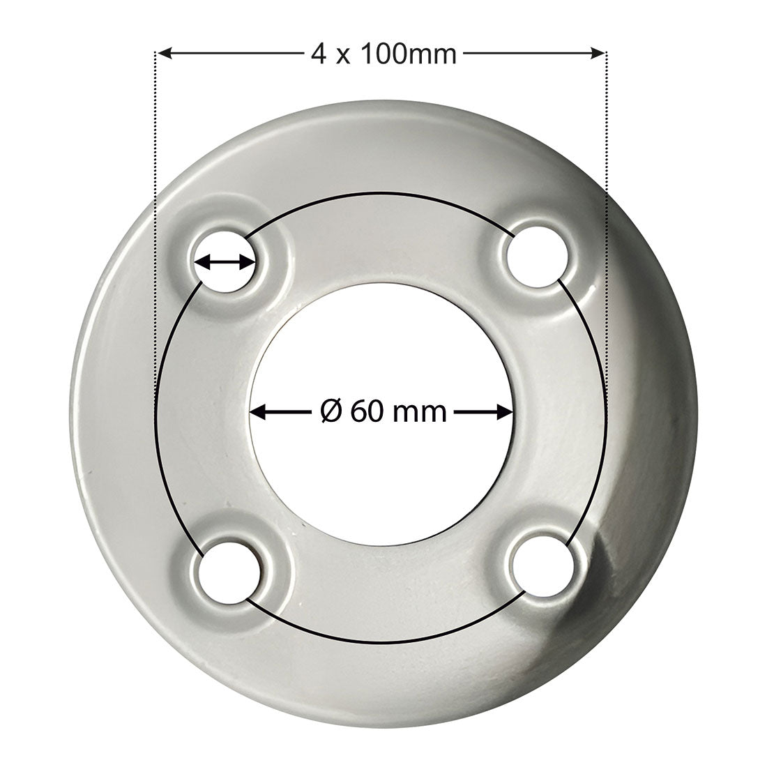 GWAZA wheel hub plate, silver metal, 4x100mm PCD, Ø60mm center bore, ATV wheel accessory