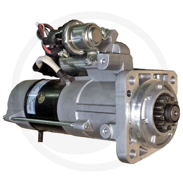 Starter motor Prestolite 24V 6kW for Volvo machinery, gray metal body with front flange and pinion gear