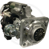 Starter motor 24V 5kW, silver metal unit with mounting flange and drive gear