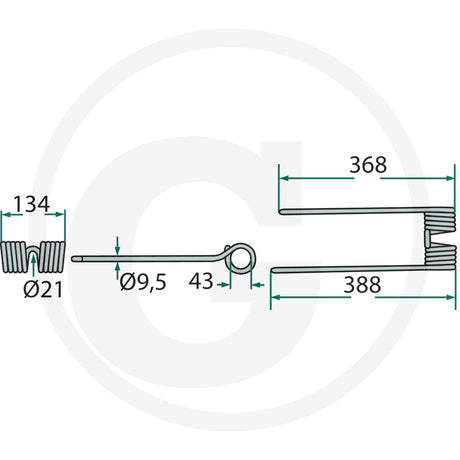 GRANIT Rotary Tedder Tine ivory single unit schematic with dimensions