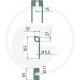 Granit Pick-up Tine (4 Coils) by GRANIT for Deutz-Fahr/Taarup/Vicon, dimensioned drawing