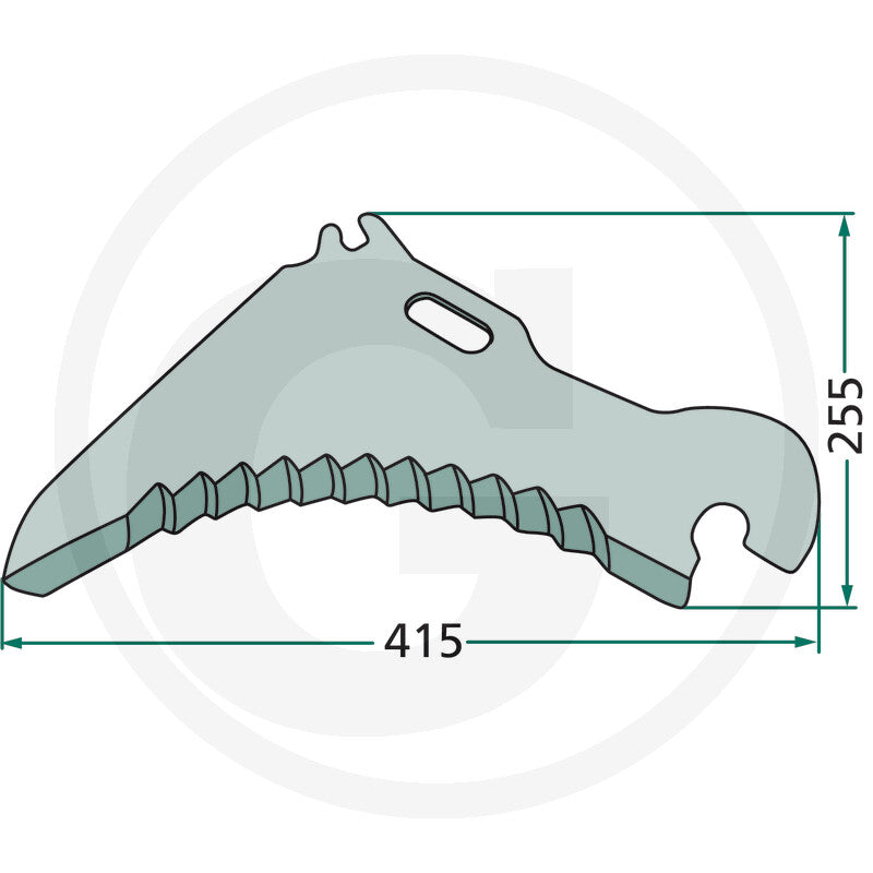 Granit blade for Rotobull/Agrobull tiller, GRANIT brand; curved cultivator blade with serrated edge and mounting hole.