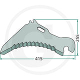 Granit blade for Rotobull/Agrobull tiller, GRANIT brand; curved cultivator blade with serrated edge and mounting hole.