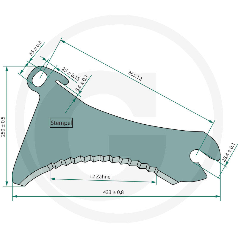 Granit loading wagon blade Tigo 70 PR, a heavy machinery part by GRANIT, teal diagram with dimension lines.