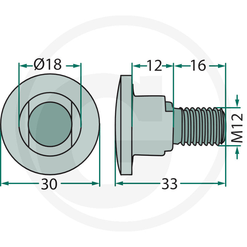 Granit blade bolt with flange, M12 thread; 33 mm overall length