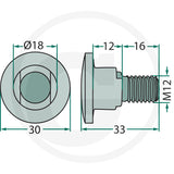 Granit blade bolt with flange, M12 thread; 33 mm overall length
