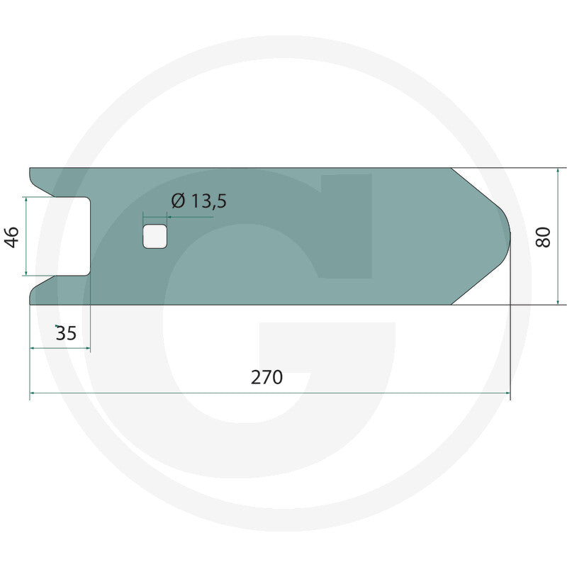 Share Point tillage blade, Granit brand, teal metal, 270 mm long