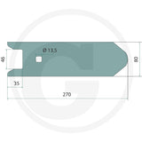 Share Point tillage blade, Granit brand, teal metal, 270 mm long