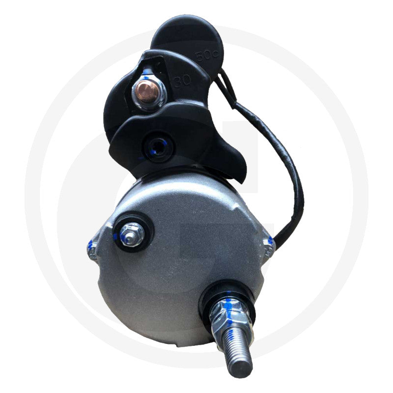 Prestolite gear reduction starter 24V 7.5kW motor with threaded output shaft and black mounting bracket.