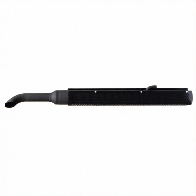 Silencer for Case IH MXU, NH T6000, Steyr Profi 4110 tractors; black perforated exhaust muffler with curved inlet.