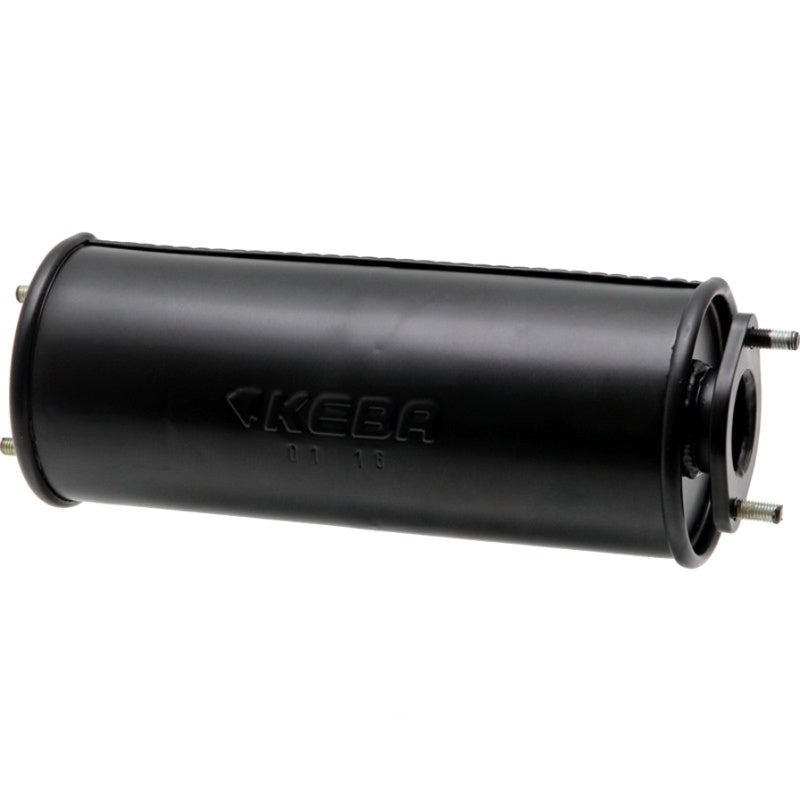 Granit machinery exhaust silencer, black cylindrical can with mounting flange and bolts.