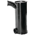 Silencer GRANIT for Fendt tractors; cylindrical black machinery exhaust silencer with side inlet pipe and bottom flange