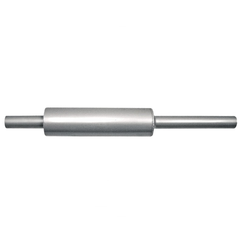 GRANIT machinery exhaust silencer; metallic cylindrical muffler with inlet and outlet pipes, 900mm x 48mm.