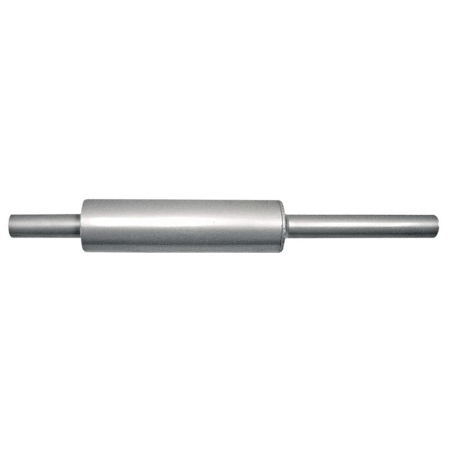 GRANIT machinery exhaust silencer; metallic cylindrical muffler with inlet and outlet pipes, 900mm x 48mm.
