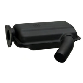 Granit exhaust silencer, black motor vehicle muffler with flange and outlet pipe.