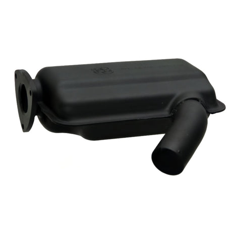 Granit exhaust silencer, black motor vehicle muffler with flange and outlet pipe.