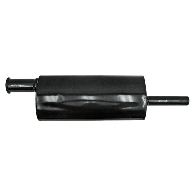 Silencer by GRANIT, black cylindrical machinery exhaust muffler with inlet and outlet pipes.