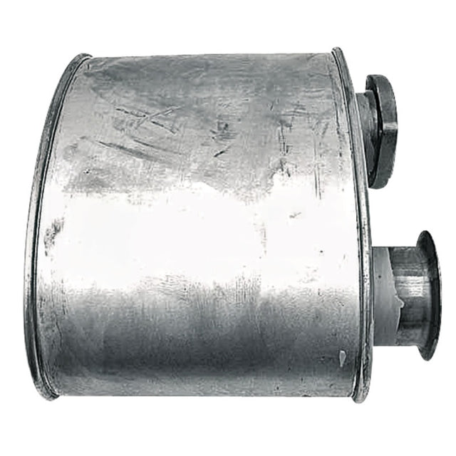 Silencer GRANIT, horizontal exhaust muffler for John Deere tractors, metallic silver