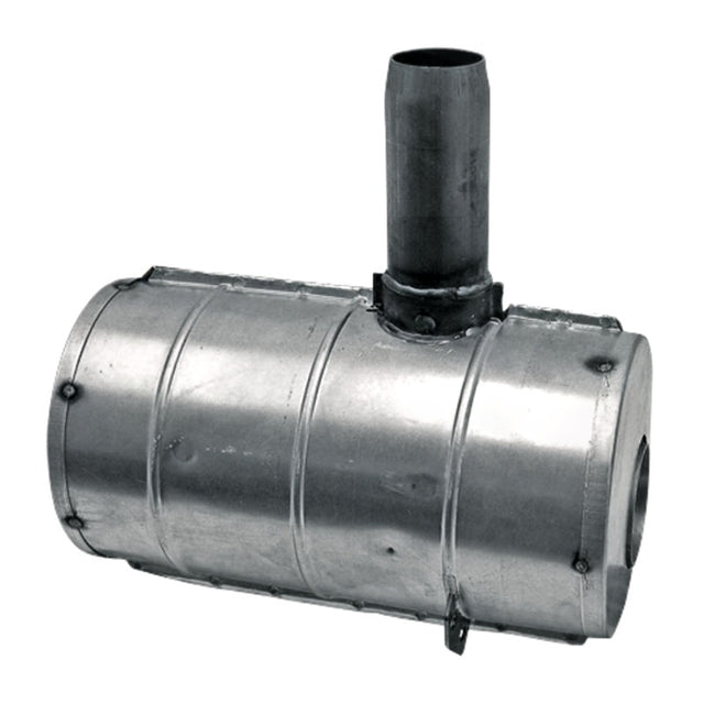 Silencer for John Deere 3140, 3340, 3350, 3650 tractors, metallic cylindrical exhaust muffler with vertical outlet pipe