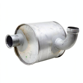 Granit machinery exhaust silencer for John Deere 6020–6920 tractors; silver metal canister with curved outlet pipe.