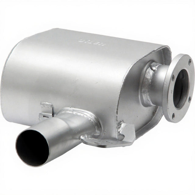 Silencer for GRANIT machinery exhaust on Case IH Farmall 65A/75A and NH TD65F/TD5.65 tractors, silver finish