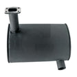 GRANIT machinery exhaust silencer, horizontal cylindrical muffler in dark gray with flange inlet and angled outlet