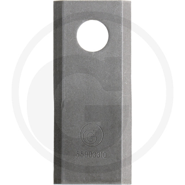 Granit mowing blade right, gray metal lawn mower blade with round mounting hole and GRANIT logo.