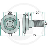 Granit flanged blade bolt with lock nut for lawn mower accessories; compatible with Taarup, Kverneland, Vicon/PZ
