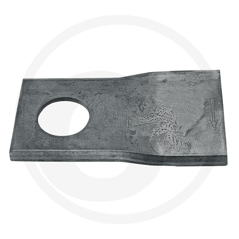 Mowing blade left, steel-gray metal with circular mounting hole, GRANIT brand