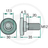 Granit blade bolt with nut, grey finish, M12 threaded lawn mower accessory, pack of 25