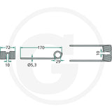 Pick-up tine GRANIT, 5.3 mm dia, 72 mm width, 170 mm length with mounting eyelet (technical drawing)