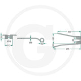 Rotary Tedder Tine 9 x 113 x 375mm schematic for agricultural machinery