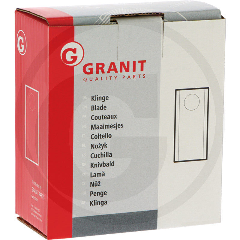 Granit left mowing blade packaging; red and gray GRANIT box for lawn mower blades, pack of 25
