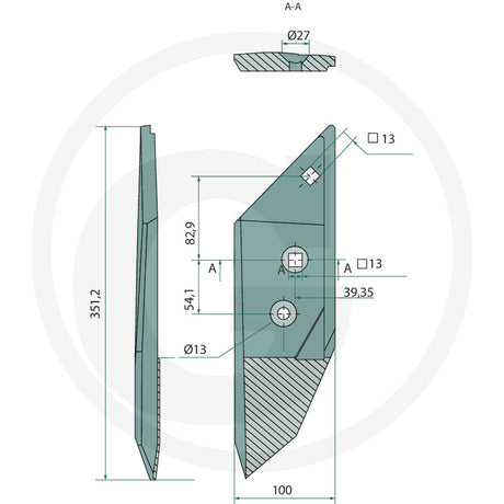 Granit Share Point tillage part 56017-3364150, teal/blue technical drawing with dimensions.