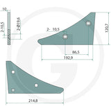 Granit Landside Wedge, tillage part in teal metal; 214.8 mm length (56017 3401900).