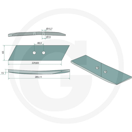GRANIT Reversible Point 15mm steel tillage blade with two mounting holes