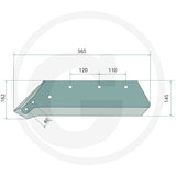 GRANIT reversible point share 10mm x 16in; teal tillage part with mounting holes.